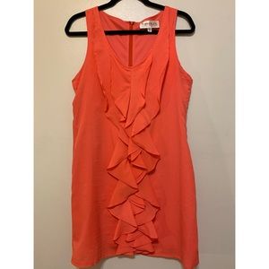 Orange ruffled shift dress